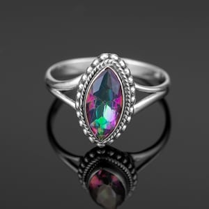 Mystic Topaz Marquise 925 Srebrny pierścionek damski Biżuteria z kamieni szlachetnych Biżuteria w pudełku prezentowym