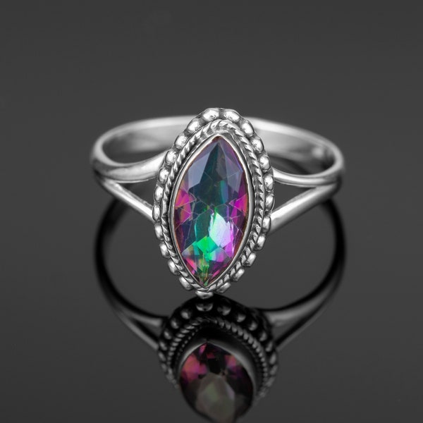 Mystic Topaz Marquise 925 Sterling Silver Ladies Ring Gemstone Jewellery Gift Boxed Jewelry
