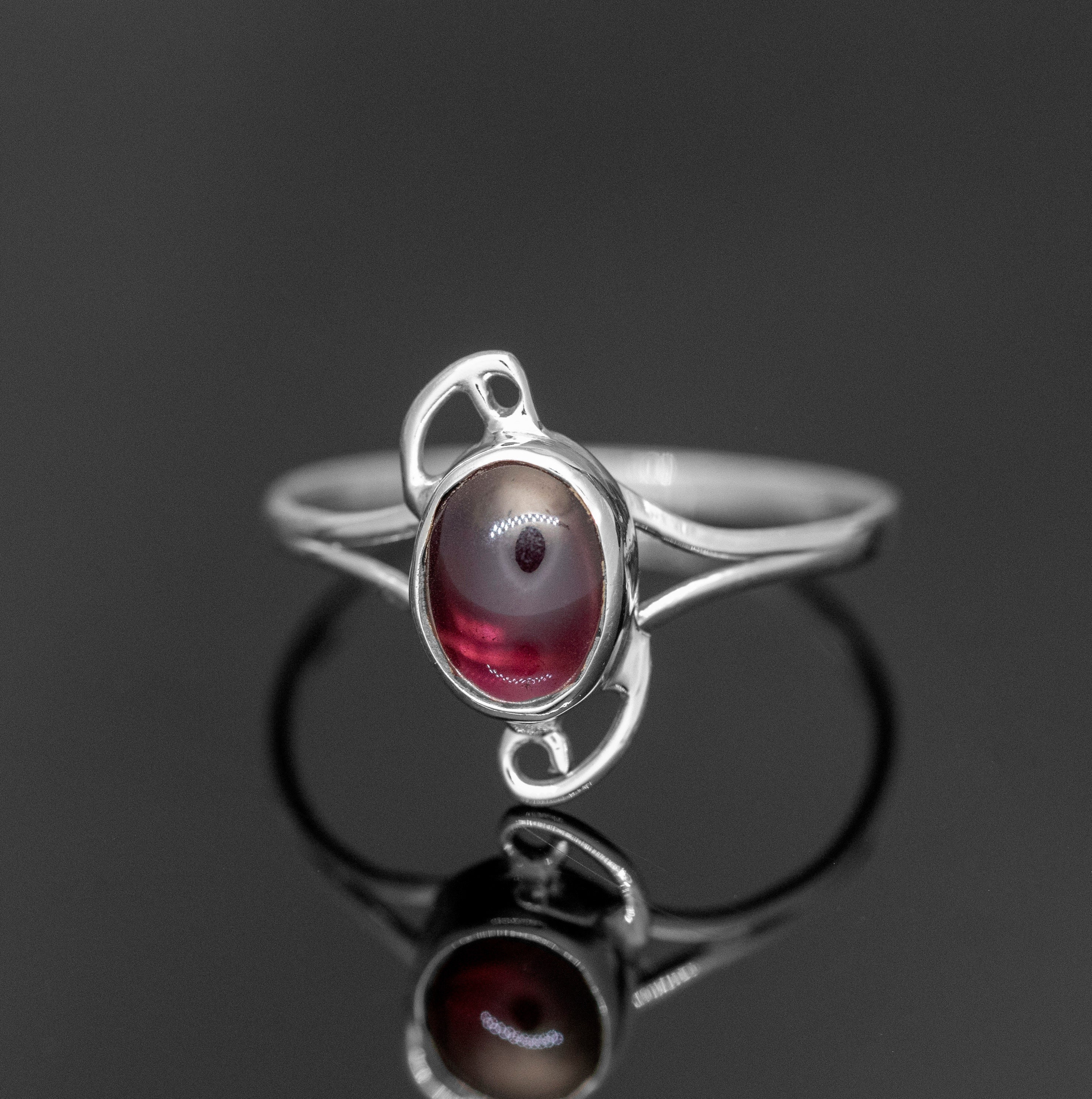 925 Sterling Silver Ladies Red Garnet Oval Cabochan Gemstone Ring Zodiac Jewelery Gift Box Jewelry