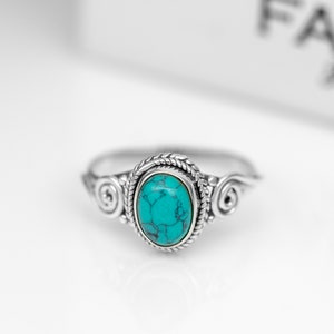 925 Sterling Silver Ladies Oval Cut Turquoise Ring Gemstone Jewellery Gift for Her Boxed