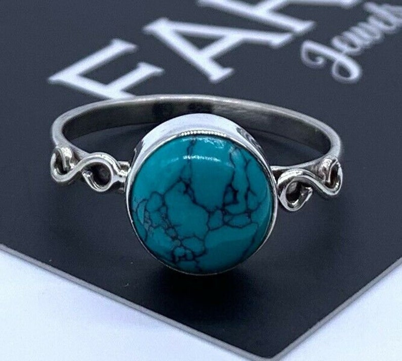 925 Stamped Sterling Silver Ladies Turquoise Ring Round Gemstone Jewellery Gift Boxed Jewelry 