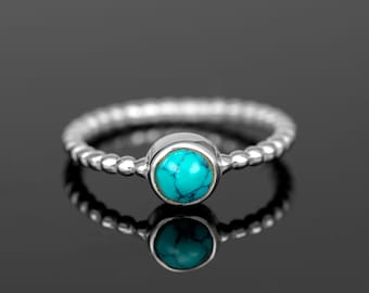 Ladies 925 Sterling Silver Ribbed Bubble Ring Round Turquoise Gemstone Jewellery Gift Jewelry