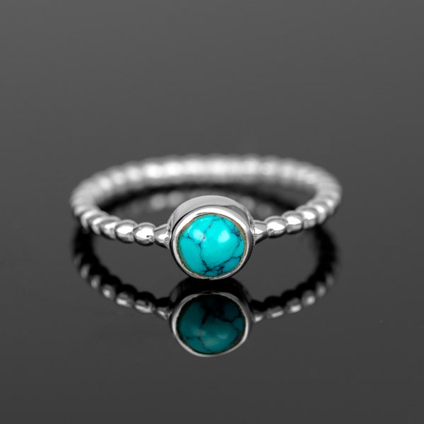 Ladies 925 Sterling Silver Ribbed Bubble Ring Round Turquoise Gemstone Jewellery Gift Jewelry