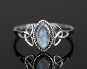 Marquise Maansteen 925 Sterling Zilver Edelsteen Dames Ring Sieraden Geschenkdoos Sieraden