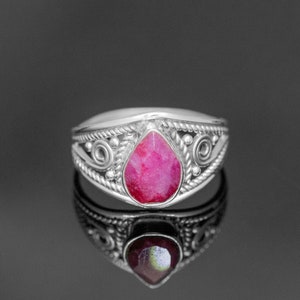 925 Sterling Silver Ladies Red Ruby Pear Gemstone Ring Gift Boxed Jewellery Crystal Jewelry