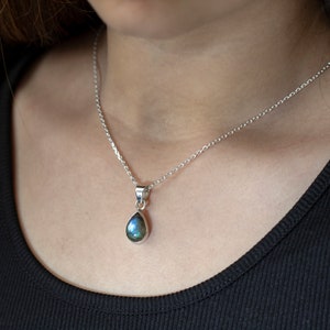 Labradorite Sterling Silver 925 Pear Gemstone Pendant Necklace Chain Jewellery Ladies Handmade Gift