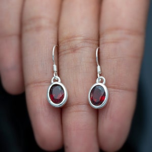 Natural Red Garnet Oval Gemstone 925 Sterling Silver Drop Dangle Earrings Jewellery Gift Jewelry
