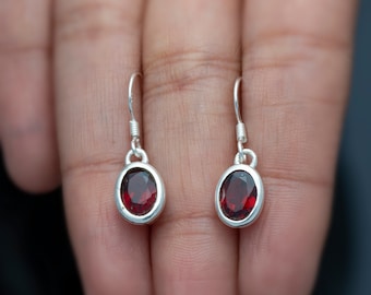 Natural Red Garnet Oval Gemstone 925 Sterling Silver Drop Dangle Earrings Jewellery Gift Jewelry