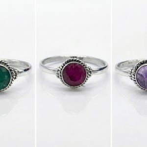 Designer 925 Sterling Silver Ladies Ruby Emerald Amethyst Gemstone Ring Gift Box