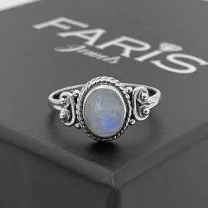 Handmade 925 Sterling Silver Ladies Oval Moonstone Gemstone Ring Jewellery Gift Boxed Jewelry