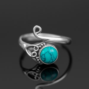 Sterling Silver Turquoise Round Gemstone Adjustable Ring Ladies Gift Jewellery Boxed Jewelry