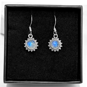 925 Sterling Silver Moonstone Drop Dangle Earrings Gemstone Ladies Jewellery Gift