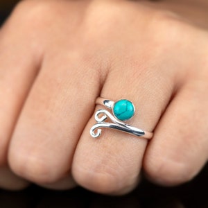 Sterling Silver Turquoise Round Gemstone Adjustable Ring Ladies Gift Jewellery Boxed Jewelry