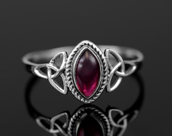 Marquise Red Garnet 925 Sterling Silver Gemstone Ladies Ring Jewellery Gift Boxed Jewelery