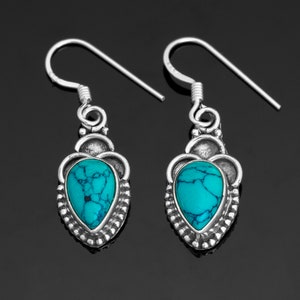 Beautiful 925 Sterling Silver Turquoise Ladies Pear Drop Dangle Earrings Gemstone Jewellery Gift Jewelry
