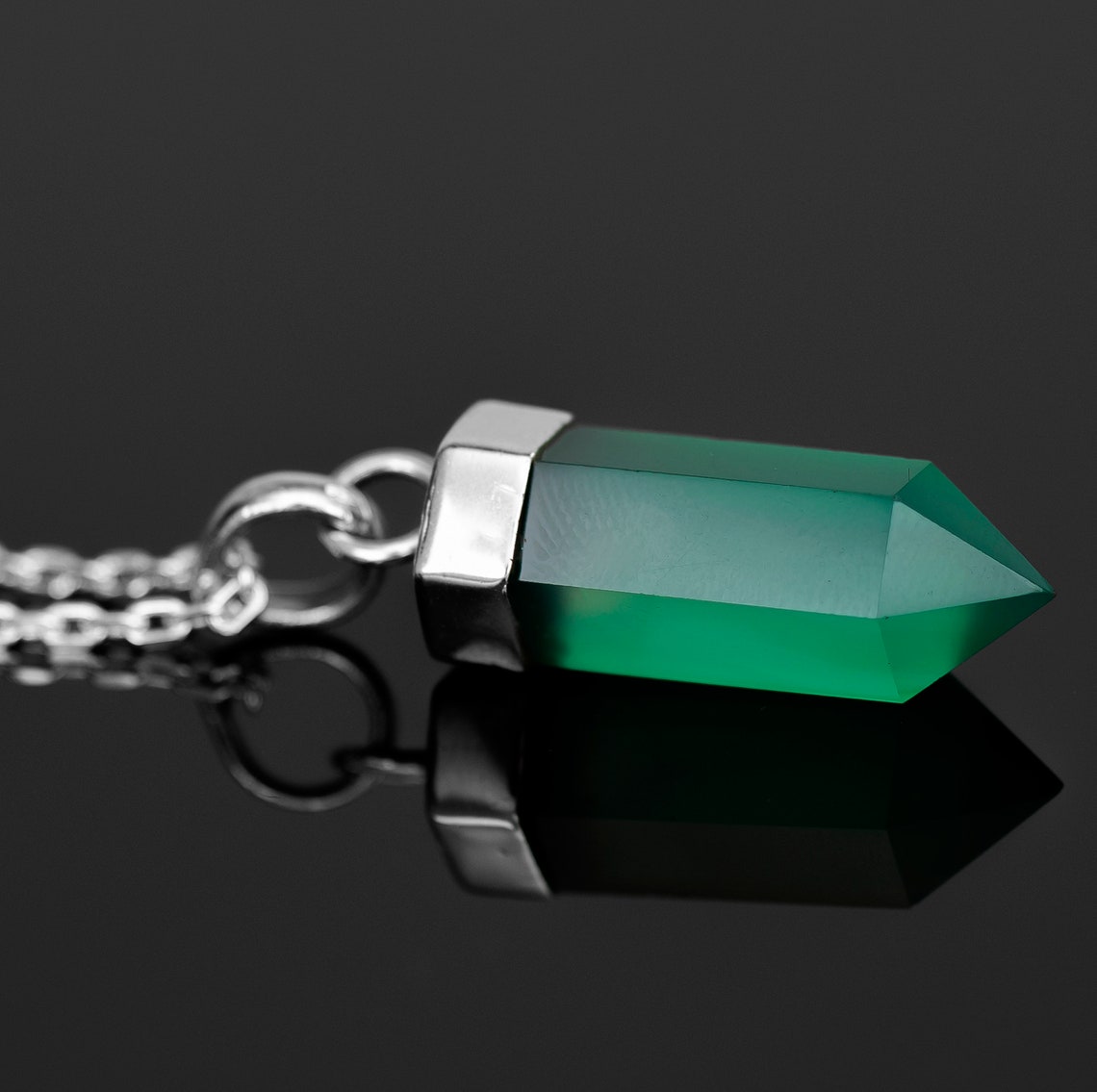 925 Sterling Silver Hexagonal Column Green Emerald Pendant Etsy