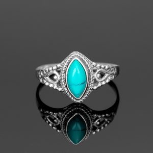 925 Sterling Silver Ladies Turquoise Marquise Gemstone Jewellery Ring Handmade Gift Jewelry