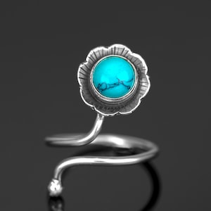 Sterling Silver Turquoise Round Gemstone Adjustable Flower Ring Ladies Gift Jewellery Boxed Jewelry