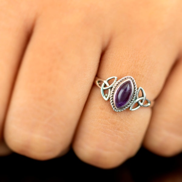 Bague pour femme en argent sterling 925 avec pierres précieuses et améthyste violet marquise, bijoux dans une boîte cadeau