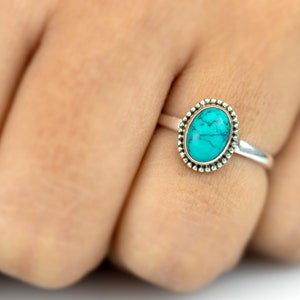 925 Sterling Silver Ladies Turquoise Oval Cut Ring Gemstone Jewellery Birthstone Gift Box Jewelry