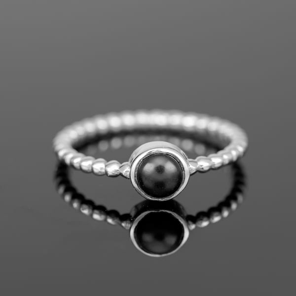 Bague bulle côtelée en argent sterling 925 pour femme, onyx noir, pierres précieuses rondes, bijoux cadeau, bijoux