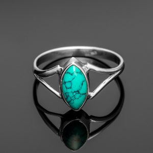 Marquise 925 Sterling Silver Ladies Turquoise Ring Gemstone Jewelry Gift Boxed Jewellery