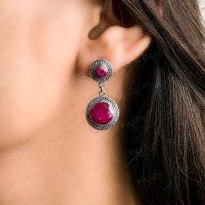 Sterling Silber Rot Rubin Vintage Antik Tropfen Damen Ohrringe Schmuck
