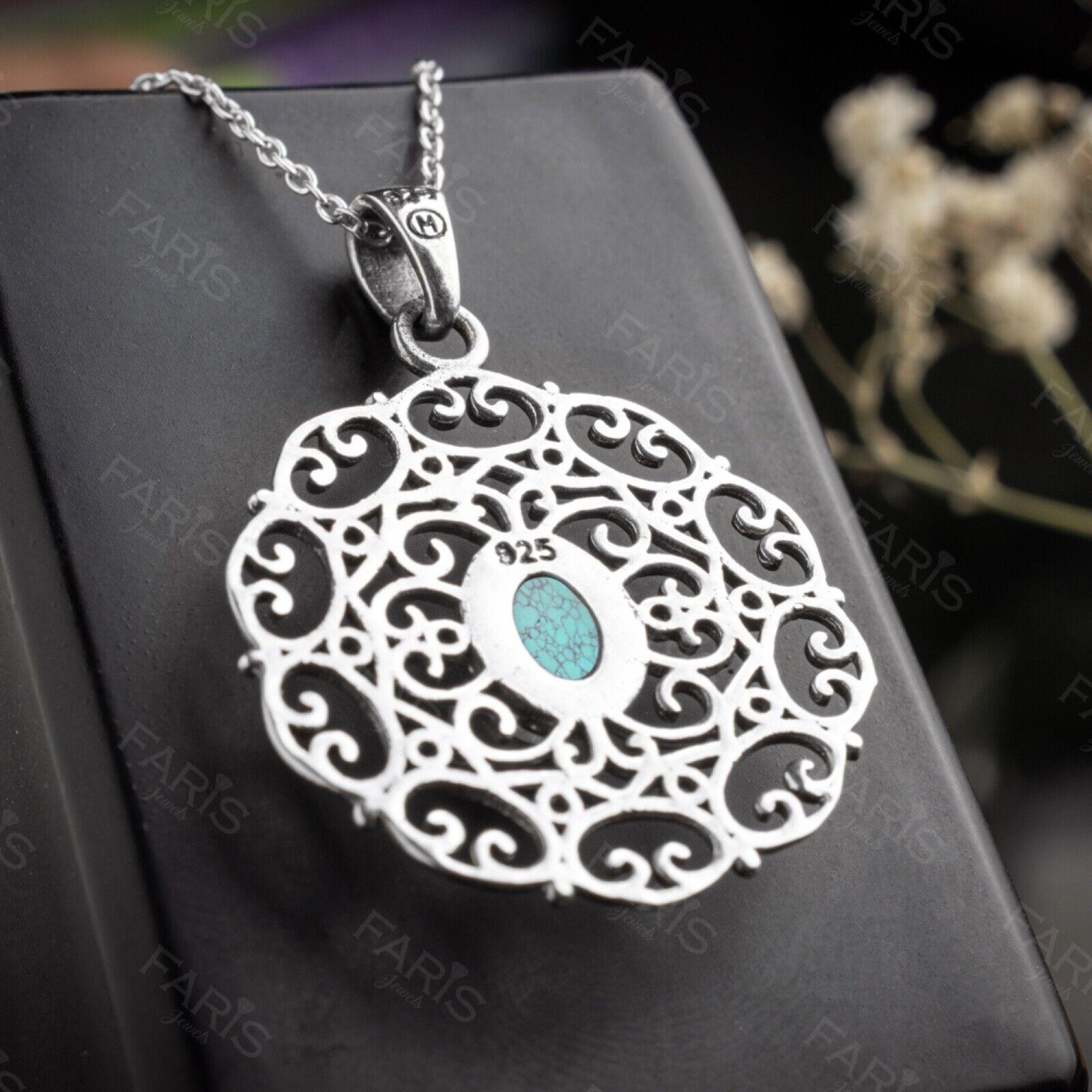 Jeweloporium Collana Artigianale In Argento 925 Con Ciondolo Ovale E Pietre Dure Naturali: Granato, Ambra, Turchese E Onice. Gioiello Boho Chic Fatto A Mano In India, Perfetto Per Donna - 5