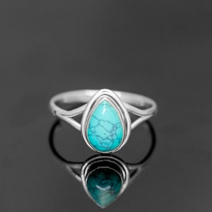 925 Sterling Silber Pear Cut Türkis Ring Damen Kristallschmuck Geschenk Damenschmuck