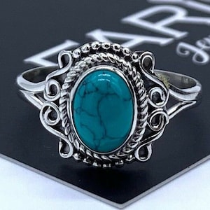 925 Stamped Sterling Silver Ladies Turquoise Oval Gemstone Ring Gift Box Jewellery Birthstone Jewelry