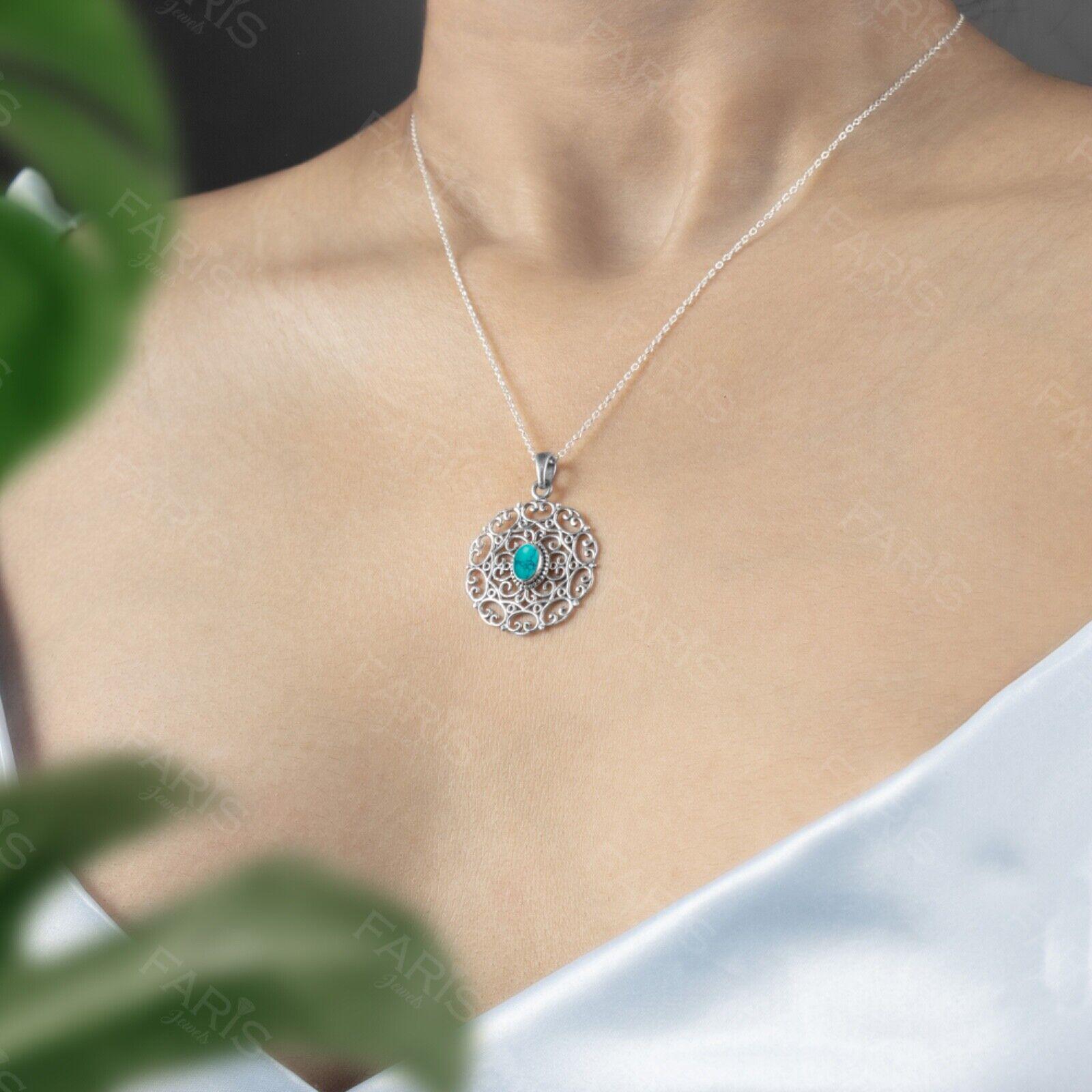 Jeweloporium Collana Artigianale In Argento 925 Con Ciondolo Ovale E Pietre Dure Naturali: Granato, Ambra, Turchese E Onice. Gioiello Boho Chic Fatto A Mano In India, Perfetto Per Donna - 3