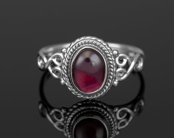 Red Garnet 925 Sterling Silver Ring Jewellery Oval Gemstone Gift Box Handmade Jewelry