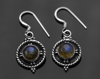 Elegante 925 sterlingzilveren labradoriet ronde dames hangoorbellen edelsteen sieraden cadeau-sieraden