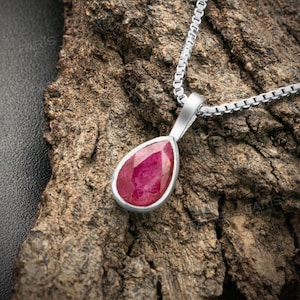 Sterling Silver Pear Cut Red Ruby Gemstone Pendant Necklace Ladies Jewellery