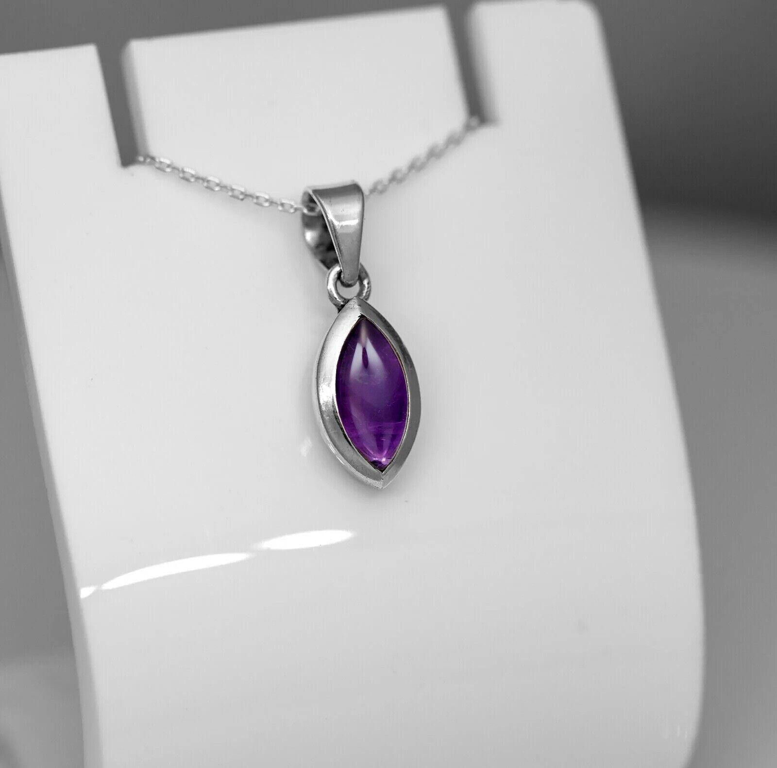 Pendentif Argent 925 Et Améthyste Taille Marquise - Modèle P-AR-59 - Neuf Avec Étiquettes