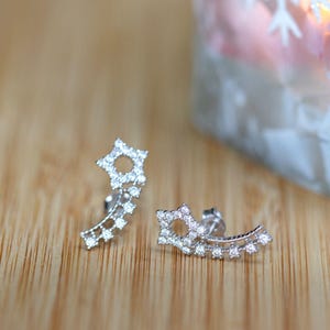 925 Sterling Silver Cubic Zircon Ladies Ear Climber Shooting Star Earrings