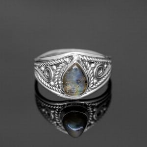 925 Sterling Silver Ladies Labradorite Pear Gemstone Ring Gift Boxed Jewellery Crystal Jewelry