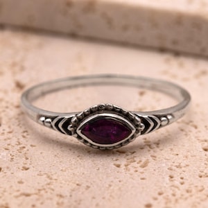 925 Sterling Silver Ladies Boho Ring Marquise Ruby Gemstone Jewellery Gift