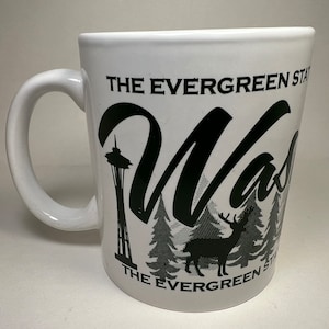 Vintage Washington The Evergreen State Coffee Mug | Space Needle Puget Sound Pacific Northwest | Cascades Mountains Mount Ranier