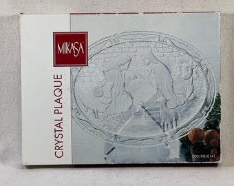 Vintage Mikasa Crystal Plaque Holiday Classics Kerststal 9 3/8" Kerstdecor met ezel | Gemaakt in Duitsland NIB Mint