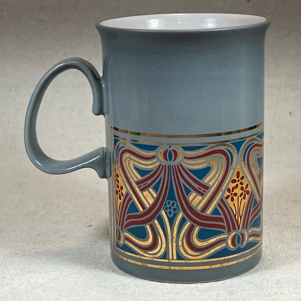 Vintage Liberty of London Art Nouveau Coffee Tea Mug | Blue Red and Gold on Gray | Made in England