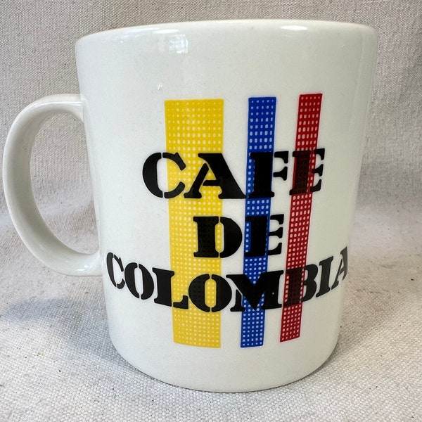 Vintage Cafe de Colombia Cycling Team Coffee Mug Red Yellow Blue Corona Made in Colombia 1980s