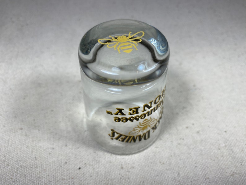 Vintage Jack Daniel\u2019s Tennessee Honey Whiskey Shot Glass Black Yellow Bee Home Bar
