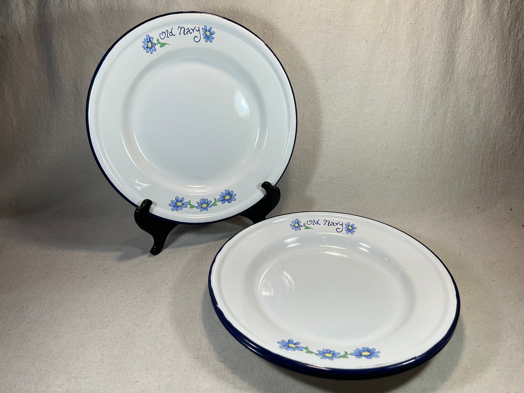 Vintage Old Navy Supply Co. White & Blue Enamelware Metal Vintage Old Navy Supply Co. White & Blue Enamelware Metal
