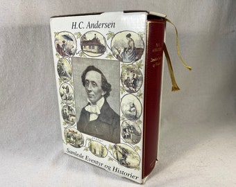Hans Christian Andersen recopiló aventuras e historias "Samlede Eventyr og Historier" Libro de tapa dura en caja vintage en idioma danés
