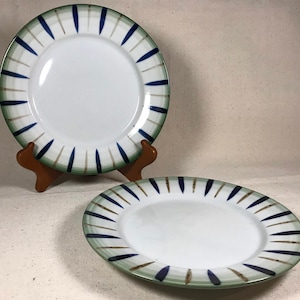 Vintage Pair of Hand-Painted BIA Cordon Bleu Salad Desert Plates Blue Green 8&quot;