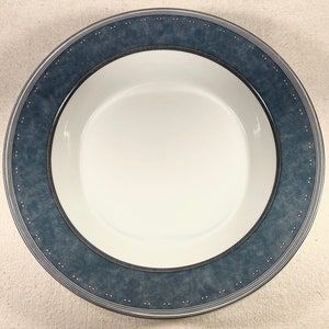 Dansk International Designs Gridworks Rim Soup Bowl Blue Silver Platinum Geometric 8 5/8” Replacement Made in Portugal