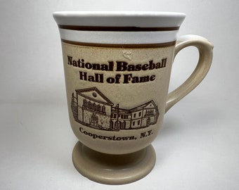 Vintage National Baseball Hall of Fame & Museum Embossed Footed Coffee Mug Cooperstown New York Baseball Mascot Memorabilia