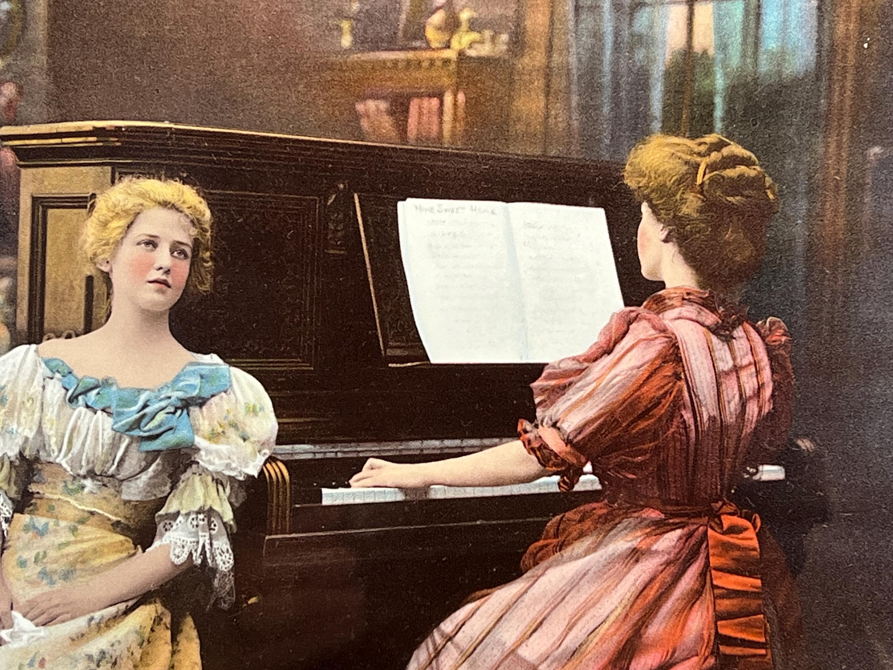 Framed Antique Hand-colored Tinted Photograph of Two Young Women