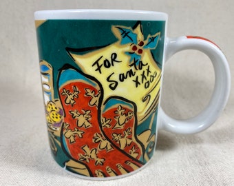 Starbucks “Home for The Holidays” Christmas Coffee Mug by Mary Graves Stockings Boots Tree Ornaments Santa